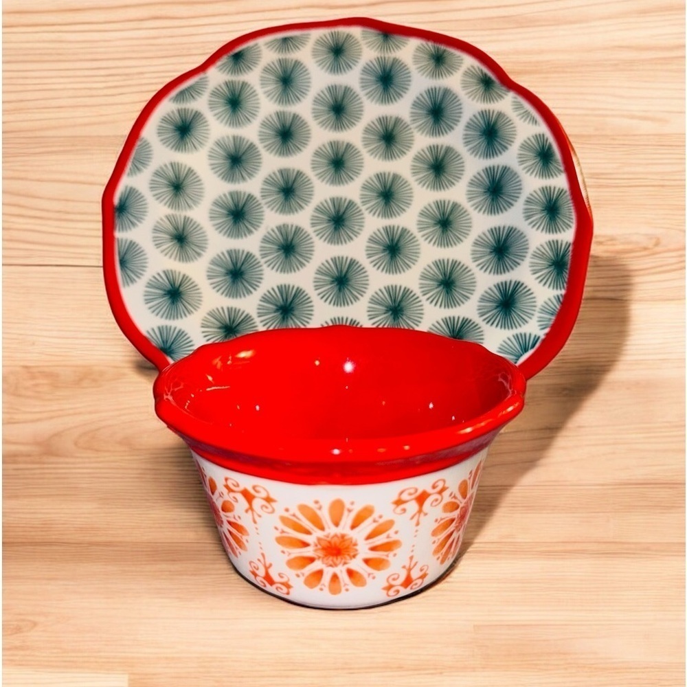 Pioneer Woman Plate & Ramekin Floral Bursts Dipping Bowls Scalloped Replacement
